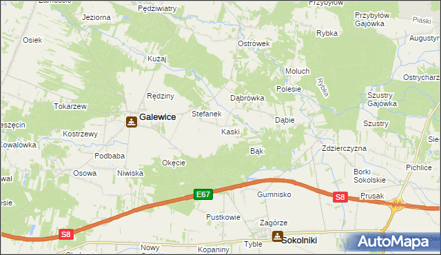 mapa Kaski gmina Galewice, Kaski gmina Galewice na mapie Targeo