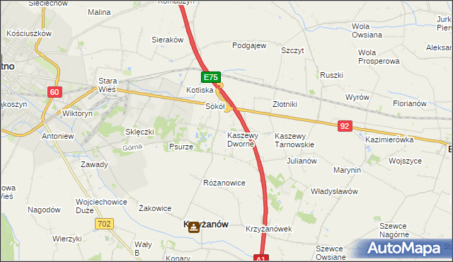 mapa Kaszewy Dworne, Kaszewy Dworne na mapie Targeo