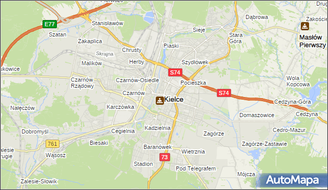 mapa Kielc, Kielce na mapie Targeo