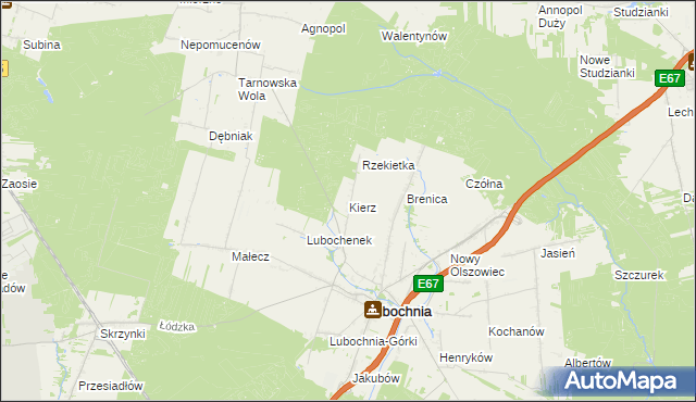 mapa Kierz gmina Lubochnia, Kierz gmina Lubochnia na mapie Targeo