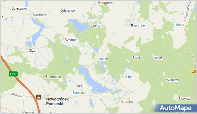 mapa Kinice gmina Nowogródek Pomorski, Kinice gmina Nowogródek Pomorski na mapie Targeo