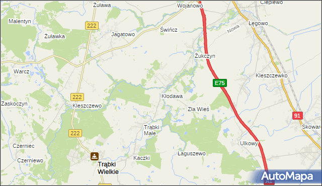 mapa Kłodawa gmina Trąbki Wielkie, Kłodawa gmina Trąbki Wielkie na mapie Targeo