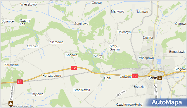 mapa Klony gmina Gostyń, Klony gmina Gostyń na mapie Targeo