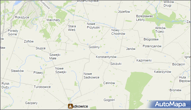 mapa Konstantynów gmina Biała Rawska, Konstantynów gmina Biała Rawska na mapie Targeo