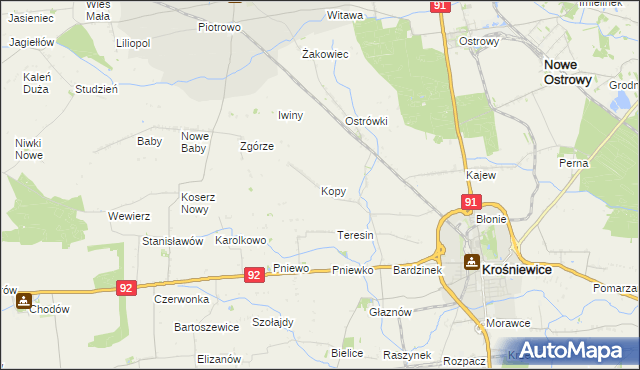 mapa Kopy gmina Krośniewice, Kopy gmina Krośniewice na mapie Targeo