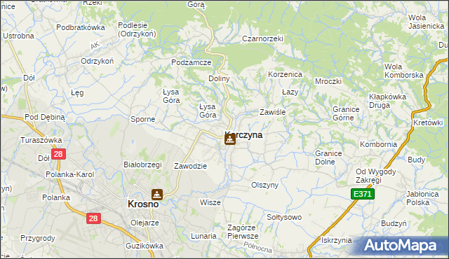 mapa Korczyna powiat krośnieński, Korczyna powiat krośnieński na mapie Targeo