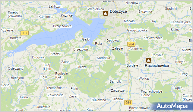 mapa Kornatka gmina Dobczyce, Kornatka gmina Dobczyce na mapie Targeo