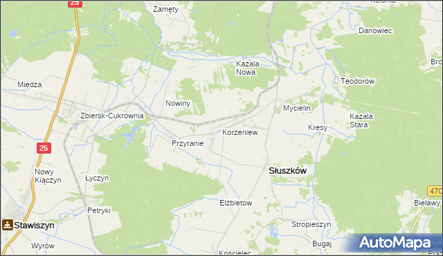 mapa Korzeniew, Korzeniew na mapie Targeo