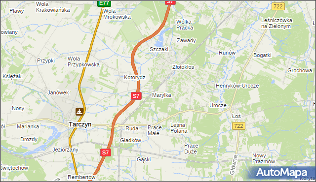 mapa Korzeniówka gmina Tarczyn, Korzeniówka gmina Tarczyn na mapie Targeo