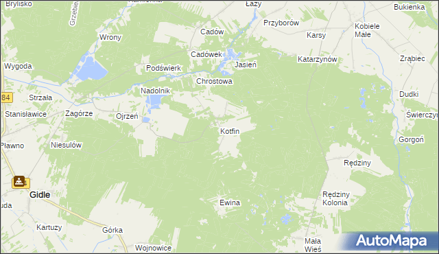 mapa Kotfin gmina Gidle, Kotfin gmina Gidle na mapie Targeo