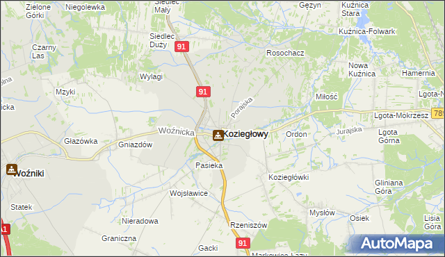 mapa Koziegłowy powiat myszkowski, Koziegłowy powiat myszkowski na mapie Targeo