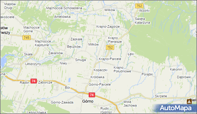 mapa Krajno-Parcele, Krajno-Parcele na mapie Targeo