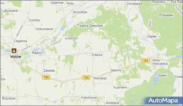 mapa Krasice gmina Mstów, Krasice gmina Mstów na mapie Targeo