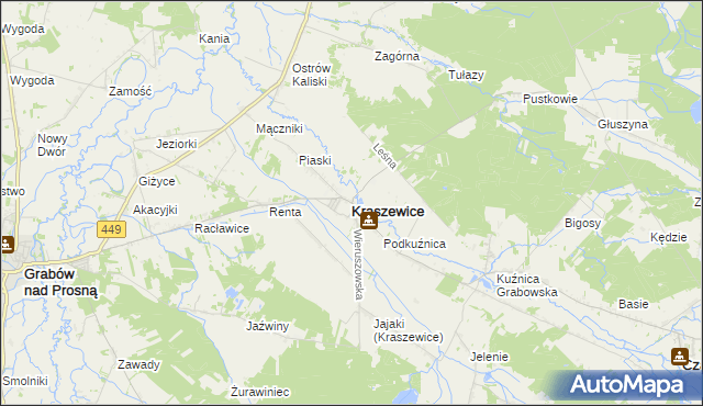 mapa Kraszewice powiat ostrzeszowski, Kraszewice powiat ostrzeszowski na mapie Targeo