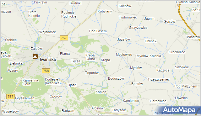 mapa Krępa gmina Iwaniska, Krępa gmina Iwaniska na mapie Targeo
