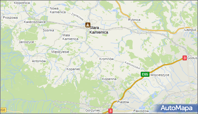 mapa Kromnów gmina Stara Kamienica, Kromnów gmina Stara Kamienica na mapie Targeo