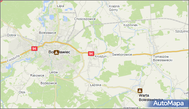 mapa Kruszyn gmina Bolesławiec, Kruszyn gmina Bolesławiec na mapie Targeo