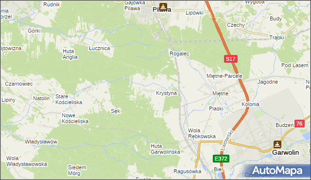 mapa Krystyna gmina Garwolin, Krystyna gmina Garwolin na mapie Targeo