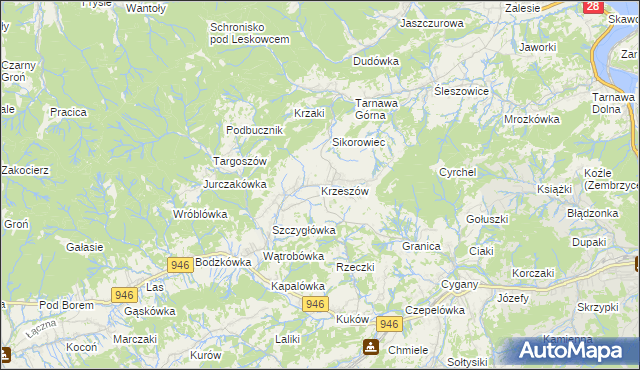 mapa Krzeszów gmina Stryszawa, Krzeszów gmina Stryszawa na mapie Targeo