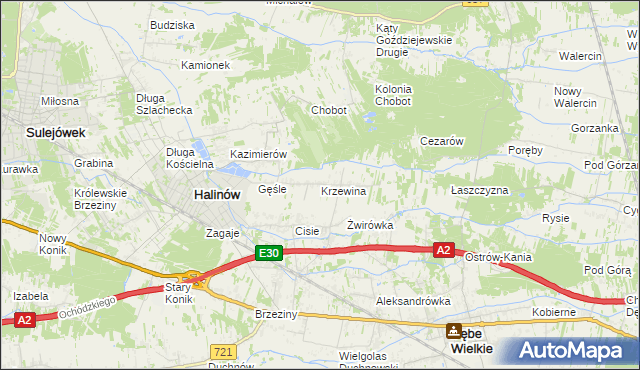 mapa Krzewina gmina Halinów, Krzewina gmina Halinów na mapie Targeo