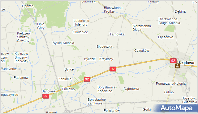 mapa Krzykosy gmina Kłodawa, Krzykosy gmina Kłodawa na mapie Targeo