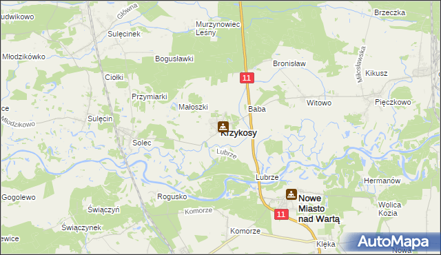 mapa Krzykosy powiat średzki, Krzykosy powiat średzki na mapie Targeo