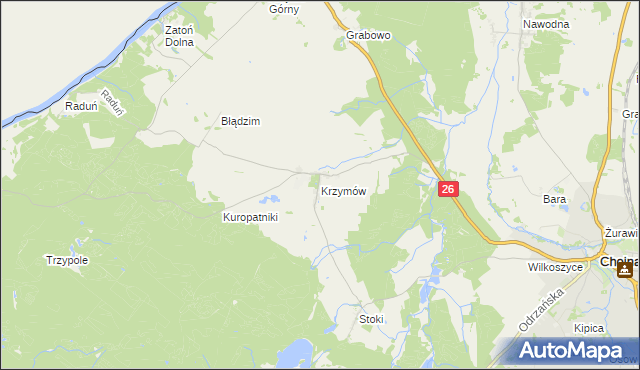 mapa Krzymów gmina Chojna, Krzymów gmina Chojna na mapie Targeo