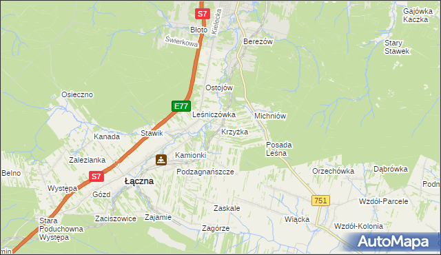 mapa Krzyżka, Krzyżka na mapie Targeo