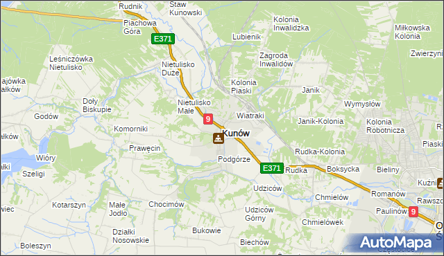 mapa Kunów powiat ostrowiecki, Kunów powiat ostrowiecki na mapie Targeo