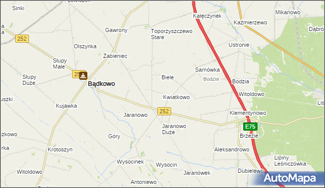 mapa Kwiatkowo gmina Bądkowo, Kwiatkowo gmina Bądkowo na mapie Targeo