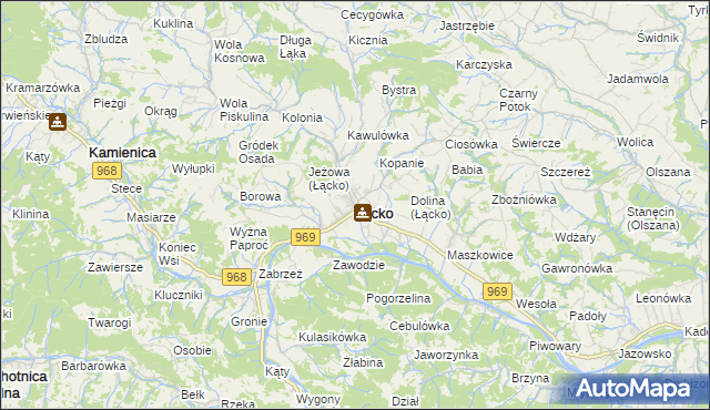 mapa Łącko powiat nowosądecki, Łącko powiat nowosądecki na mapie Targeo