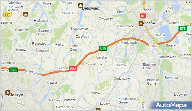 mapa Łączka gmina Dębowiec, Łączka gmina Dębowiec na mapie Targeo