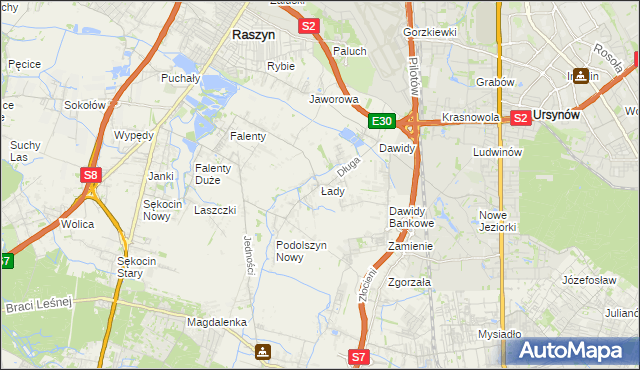 mapa Łady gmina Raszyn, Łady gmina Raszyn na mapie Targeo