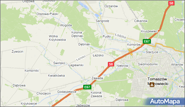 mapa Łazisko gmina Tomaszów Mazowiecki, Łazisko gmina Tomaszów Mazowiecki na mapie Targeo