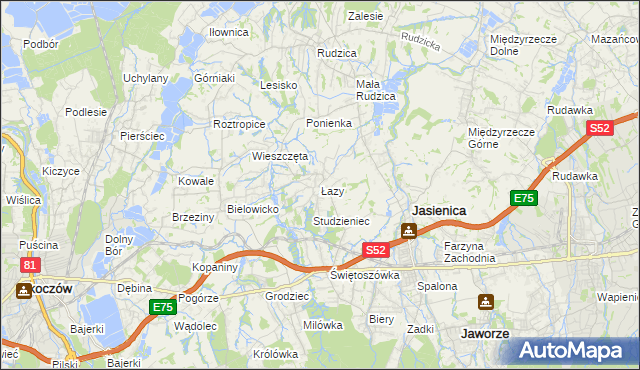 mapa Łazy gmina Jasienica, Łazy gmina Jasienica na mapie Targeo