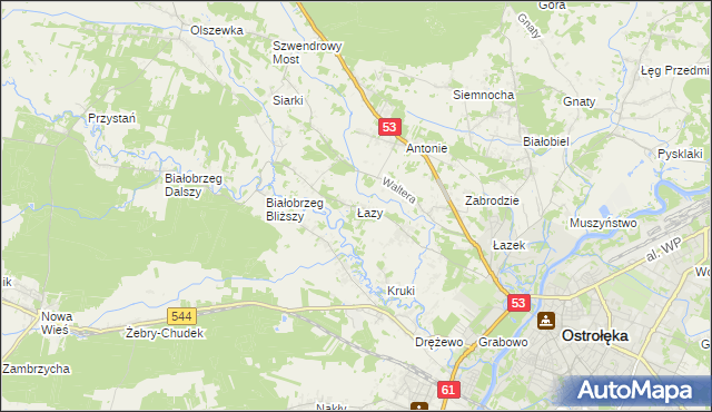 mapa Łazy gmina Olszewo-Borki, Łazy gmina Olszewo-Borki na mapie Targeo
