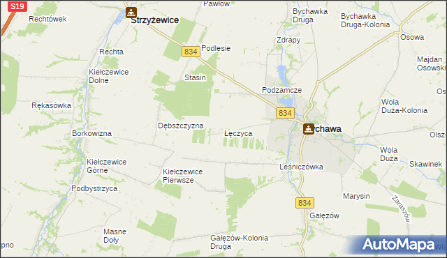 mapa Łęczyca gmina Bychawa, Łęczyca gmina Bychawa na mapie Targeo