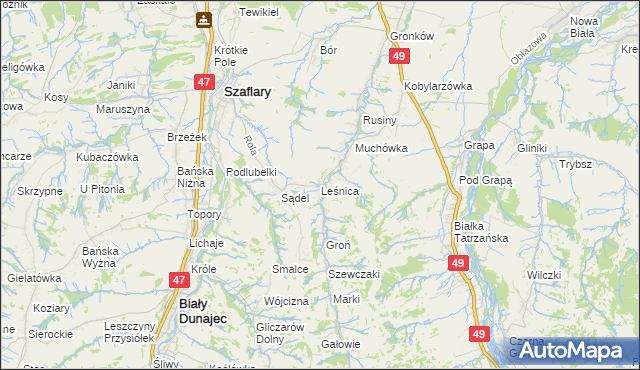 mapa Leśnica gmina Bukowina Tatrzańska, Leśnica gmina Bukowina Tatrzańska na mapie Targeo