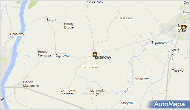 mapa Lichnowy powiat malborski, Lichnowy powiat malborski na mapie Targeo