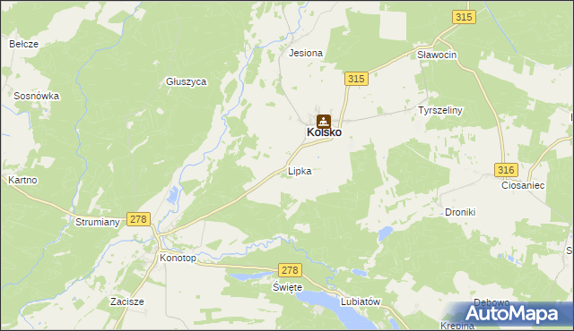 mapa Lipka gmina Kolsko, Lipka gmina Kolsko na mapie Targeo