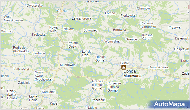 mapa Lipnica Górna gmina Lipnica Murowana, Lipnica Górna gmina Lipnica Murowana na mapie Targeo