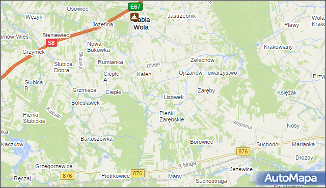 mapa Lisówek gmina Żabia Wola, Lisówek gmina Żabia Wola na mapie Targeo