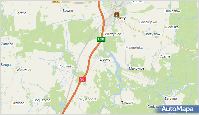 mapa Lisowo gmina Płoty, Lisowo gmina Płoty na mapie Targeo