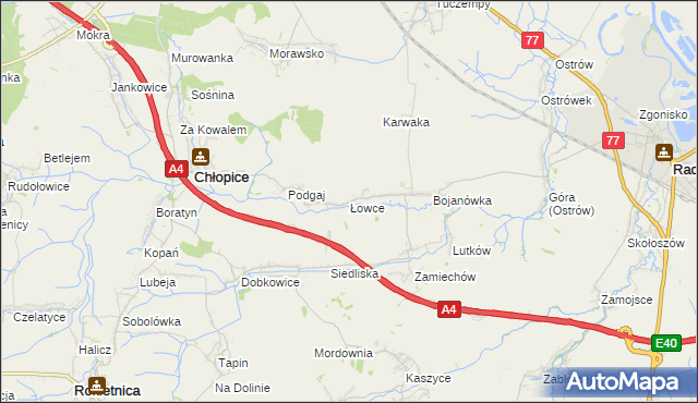 mapa Łowce, Łowce na mapie Targeo