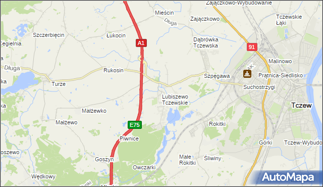 mapa Lubiszewo Tczewskie, Lubiszewo Tczewskie na mapie Targeo