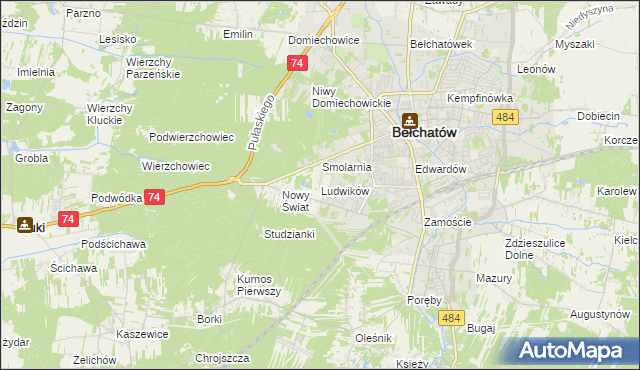 mapa Ludwików gmina Bełchatów, Ludwików gmina Bełchatów na mapie Targeo