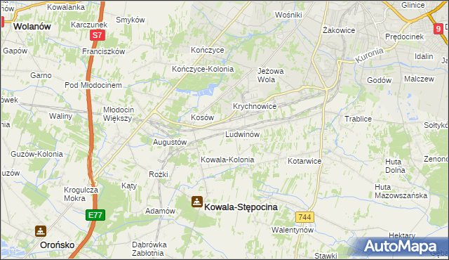 mapa Ludwinów gmina Kowala, Ludwinów gmina Kowala na mapie Targeo