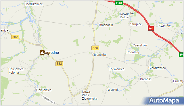 mapa Łukaszów gmina Zagrodno, Łukaszów gmina Zagrodno na mapie Targeo
