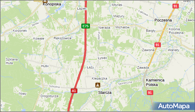 mapa Łysiec, Łysiec na mapie Targeo