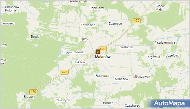 mapa Malanów powiat turecki, Malanów powiat turecki na mapie Targeo